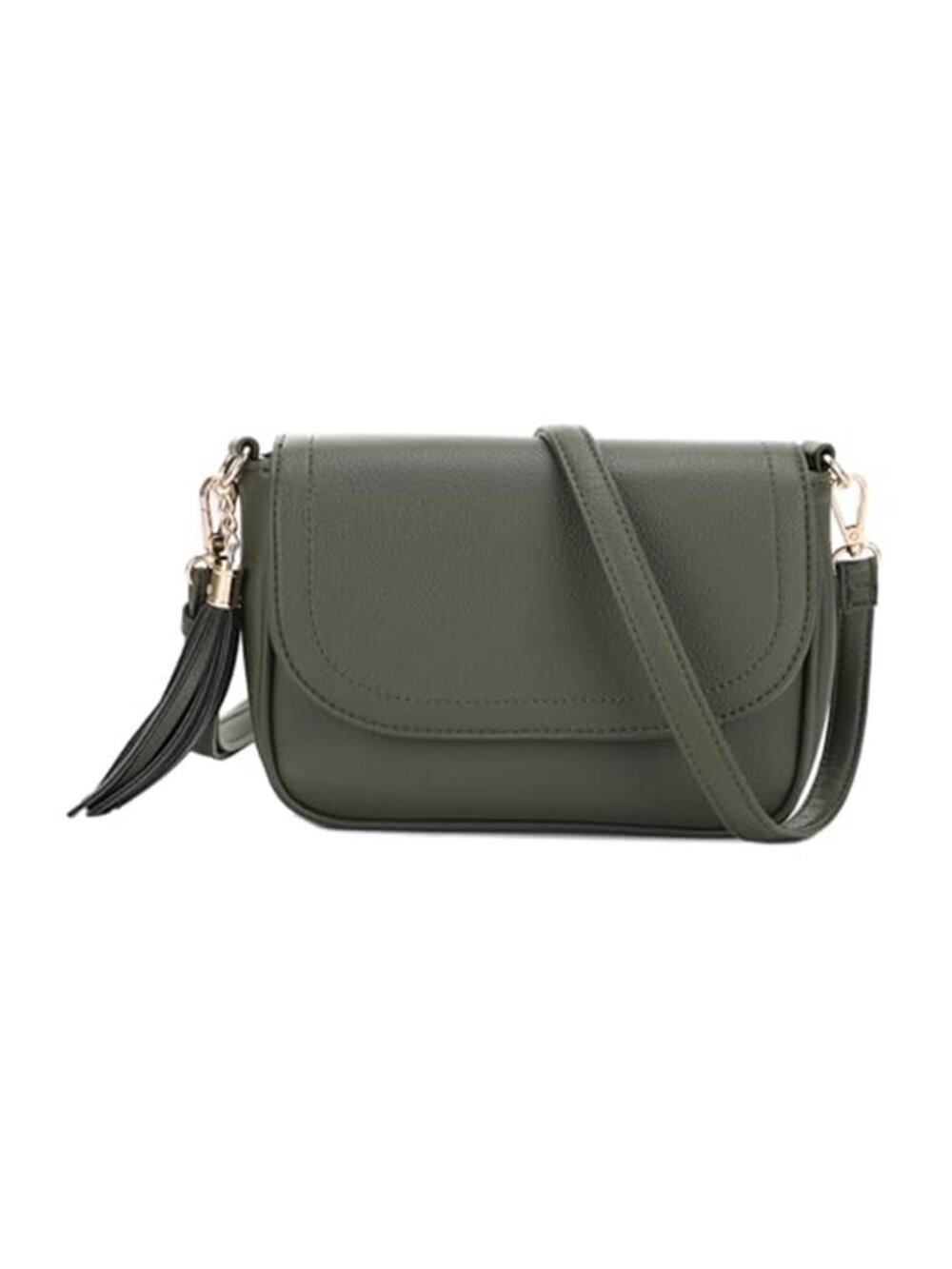 Dark Green Vegan Leather Small Crossbody Bag Flap Saddle Purse With Tassel